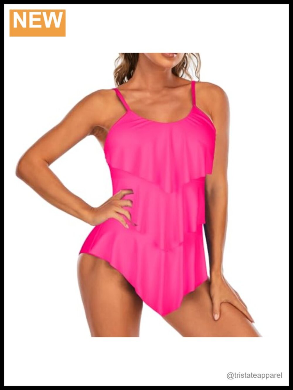One Piece Retro Flounce Swimsuit Ruffled Tummy Control Bathing Suit - Picture 3 of 4